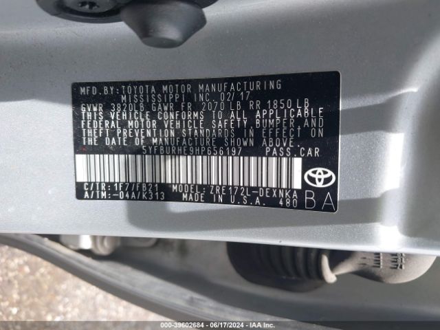 Photo 8 VIN: 5YFBURHE9HP656197 - TOYOTA COROLLA 