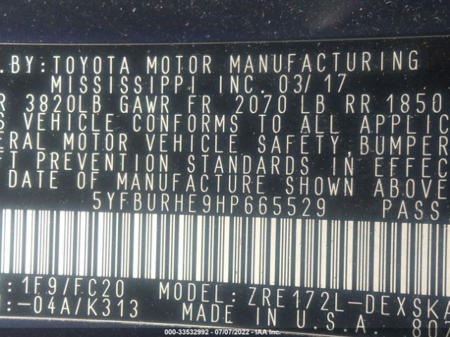 Photo 8 VIN: 5YFBURHE9HP665529 - TOYOTA COROLLA 