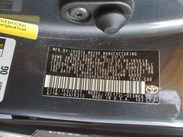 Photo 9 VIN: 5YFBURHE9HP669841 - TOYOTA COROLLA L 