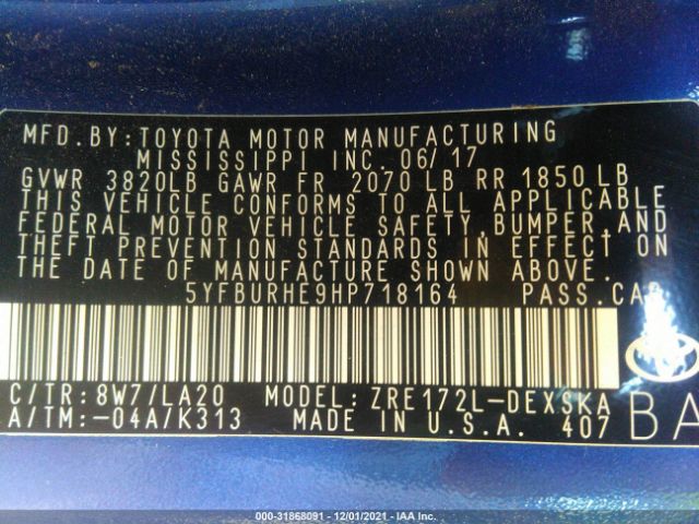 Photo 8 VIN: 5YFBURHE9HP718164 - TOYOTA COROLLA 