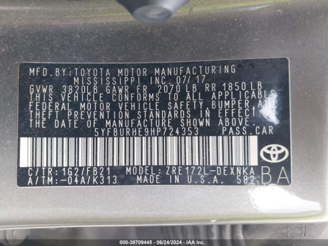 Photo 8 VIN: 5YFBURHE9HP724353 - TOYOTA COROLLA 