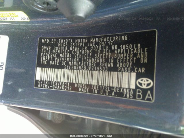 Photo 8 VIN: 5YFBURHE9JP749503 - TOYOTA COROLLA 