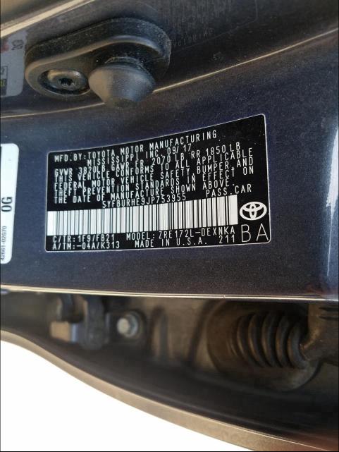 Photo 9 VIN: 5YFBURHE9JP753955 - TOYOTA COROLLA L 