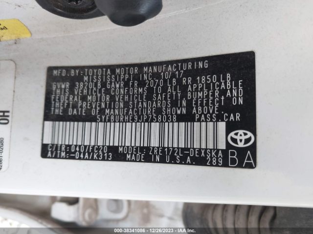 Photo 8 VIN: 5YFBURHE9JP758038 - TOYOTA COROLLA 