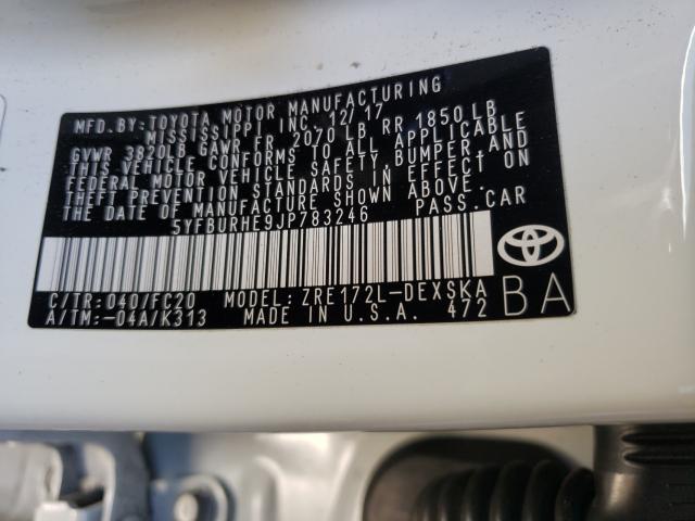 Photo 9 VIN: 5YFBURHE9JP783246 - TOYOTA COROLLA L 