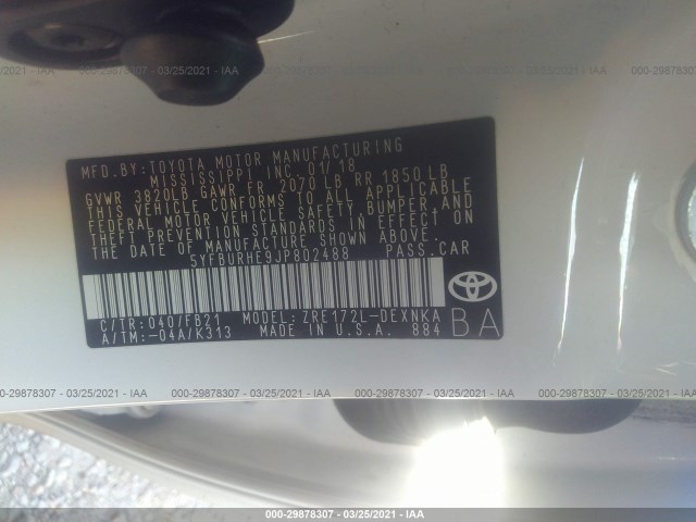 Photo 8 VIN: 5YFBURHE9JP802488 - TOYOTA COROLLA 