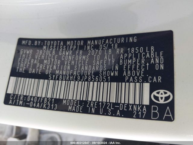 Photo 8 VIN: 5YFBURHE9JP856051 - TOYOTA COROLLA 