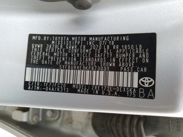 Photo 9 VIN: 5YFBURHE9KP873031 - TOYOTA COROLLA L 