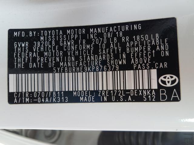 Photo 9 VIN: 5YFBURHE9KP876379 - TOYOTA COROLLA L 