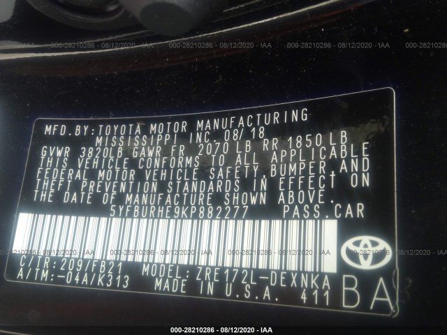 Photo 8 VIN: 5YFBURHE9KP882277 - TOYOTA COROLLA 