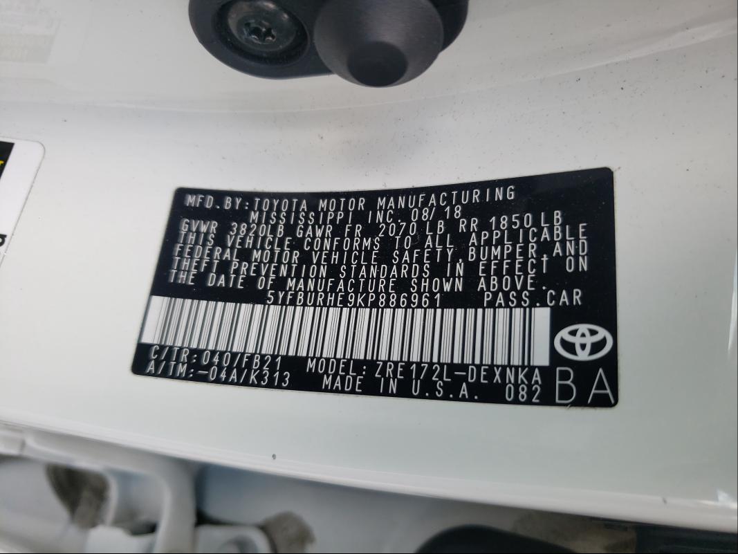 Photo 9 VIN: 5YFBURHE9KP886961 - TOYOTA COROLLA L 