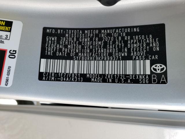 Photo 9 VIN: 5YFBURHE9KP899371 - TOYOTA COROLLA L 