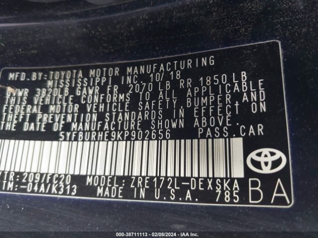 Photo 8 VIN: 5YFBURHE9KP902656 - TOYOTA COROLLA 