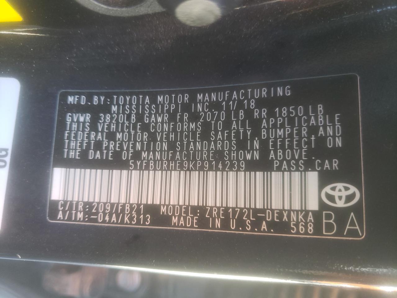 Photo 11 VIN: 5YFBURHE9KP914239 - TOYOTA COROLLA 