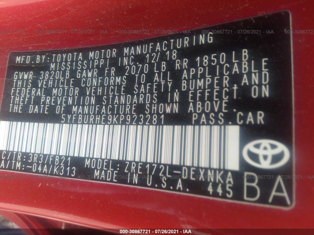 Photo 8 VIN: 5YFBURHE9KP923281 - TOYOTA COROLLA 