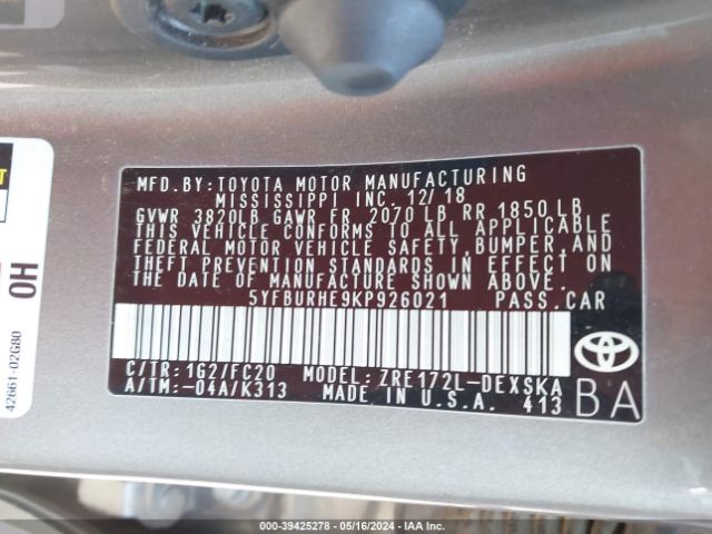 Photo 8 VIN: 5YFBURHE9KP926021 - TOYOTA COROLLA 