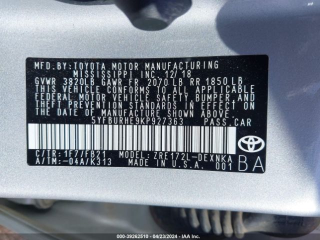 Photo 8 VIN: 5YFBURHE9KP927363 - TOYOTA COROLLA 