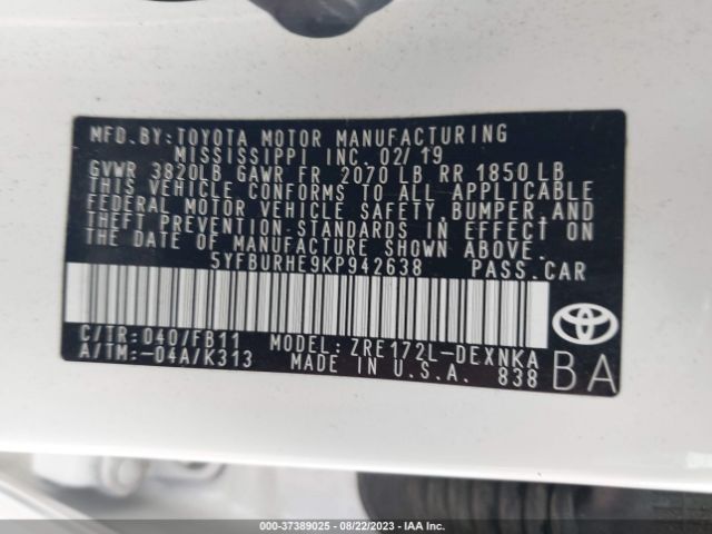 Photo 8 VIN: 5YFBURHE9KP942638 - TOYOTA COROLLA 