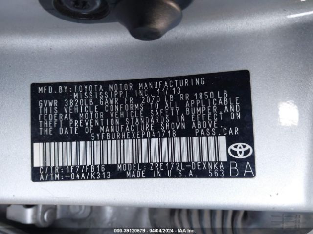 Photo 8 VIN: 5YFBURHEXEP041718 - TOYOTA COROLLA 