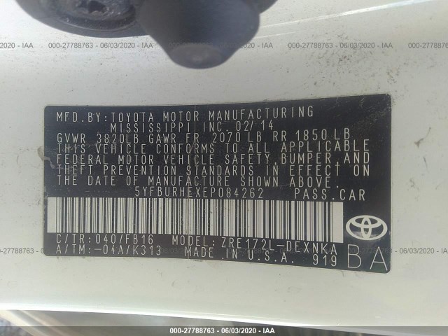 Photo 8 VIN: 5YFBURHEXEP084262 - TOYOTA COROLLA 