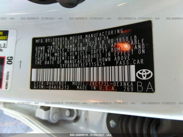 Photo 8 VIN: 5YFBURHEXEP115624 - TOYOTA COROLLA 