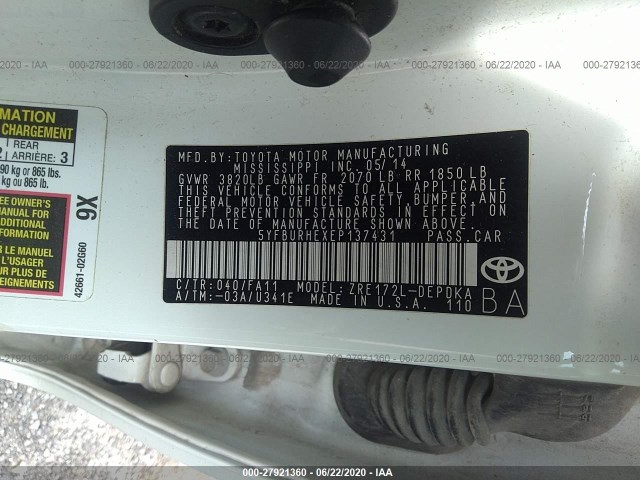 Photo 8 VIN: 5YFBURHEXEP137431 - TOYOTA COROLLA 