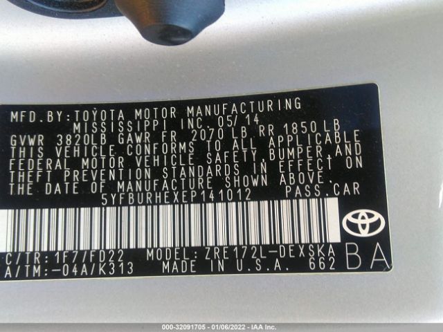 Photo 8 VIN: 5YFBURHEXEP141012 - TOYOTA COROLLA 