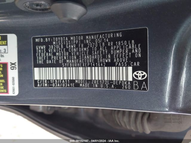 Photo 8 VIN: 5YFBURHEXEP141642 - TOYOTA COROLLA 