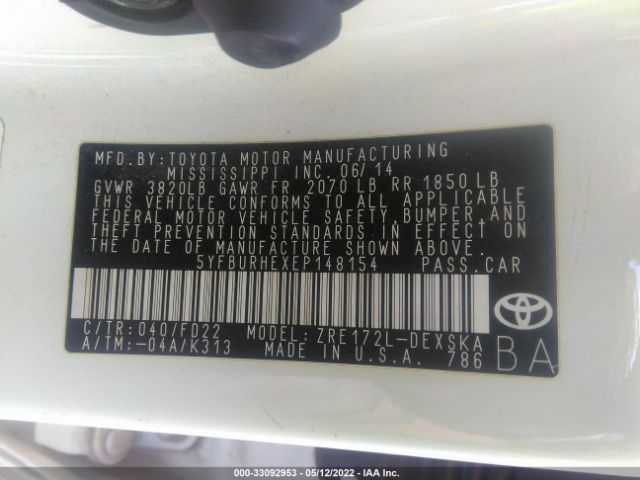 Photo 8 VIN: 5YFBURHEXEP148154 - TOYOTA COROLLA 