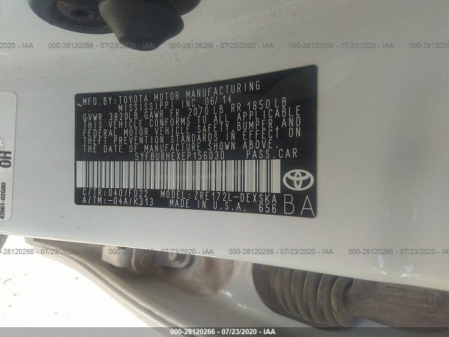 Photo 8 VIN: 5YFBURHEXEP156030 - TOYOTA COROLLA 