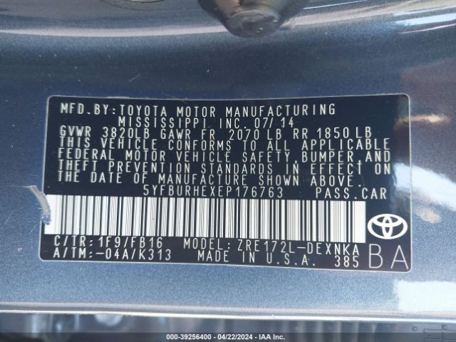 Photo 8 VIN: 5YFBURHEXEP176763 - TOYOTA COROLLA 