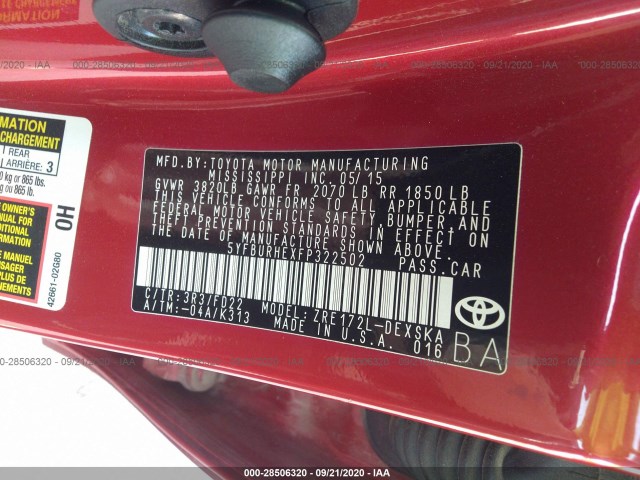 Photo 8 VIN: 5YFBURHEXFP322502 - TOYOTA COROLLA 