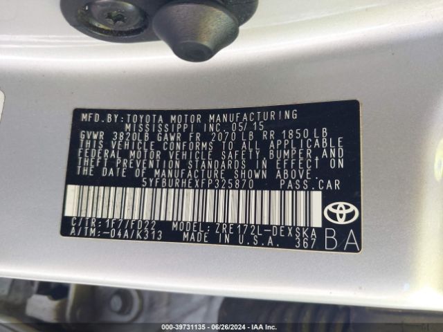 Photo 8 VIN: 5YFBURHEXFP325870 - TOYOTA COROLLA 