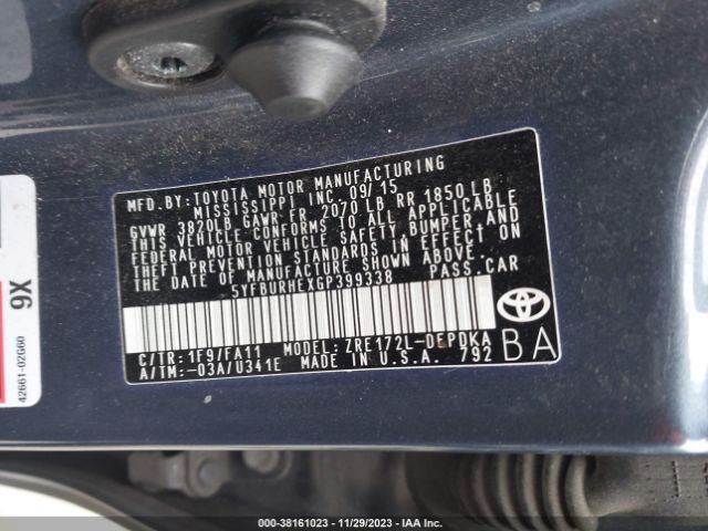 Photo 8 VIN: 5YFBURHEXGP399338 - TOYOTA COROLLA 