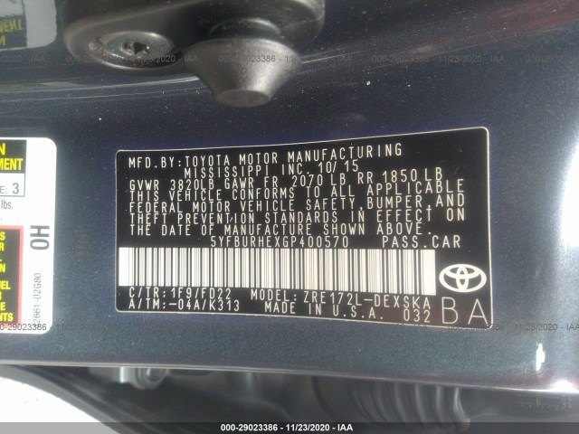 Photo 8 VIN: 5YFBURHEXGP400570 - TOYOTA COROLLA 