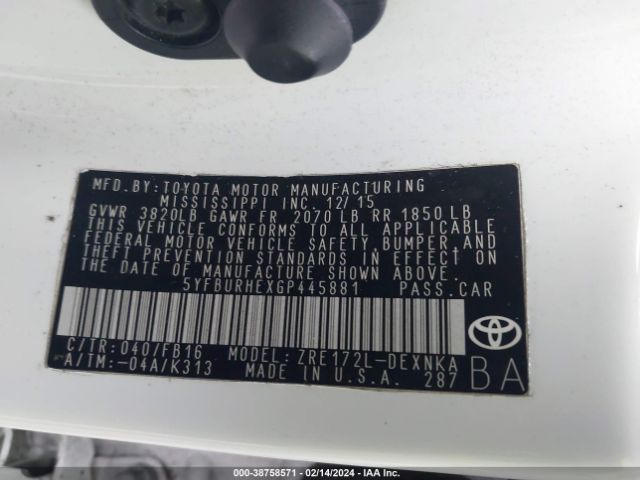 Photo 8 VIN: 5YFBURHEXGP445881 - TOYOTA COROLLA 