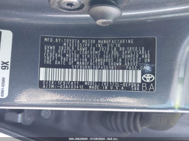 Photo 8 VIN: 5YFBURHEXGP455181 - TOYOTA COROLLA 