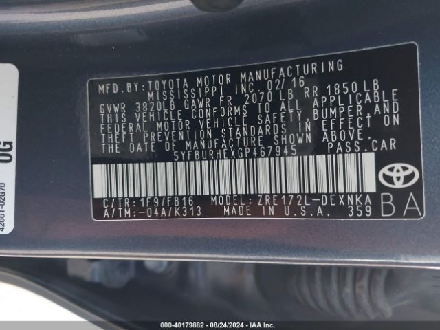 Photo 8 VIN: 5YFBURHEXGP467945 - TOYOTA COROLLA 