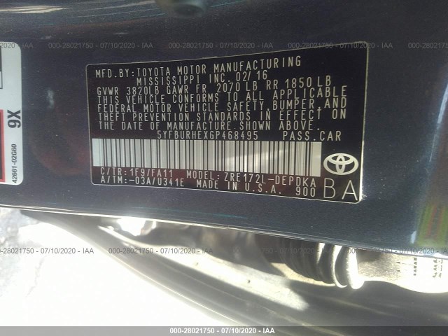 Photo 8 VIN: 5YFBURHEXGP468495 - TOYOTA COROLLA 