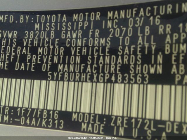 Photo 8 VIN: 5YFBURHEXGP483563 - TOYOTA COROLLA 