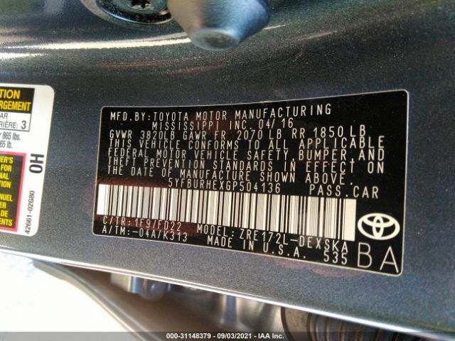 Photo 8 VIN: 5YFBURHEXGP504136 - TOYOTA COROLLA 