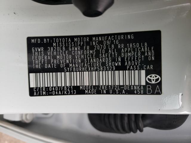 Photo 9 VIN: 5YFBURHEXHP583129 - TOYOTA COROLLA L 