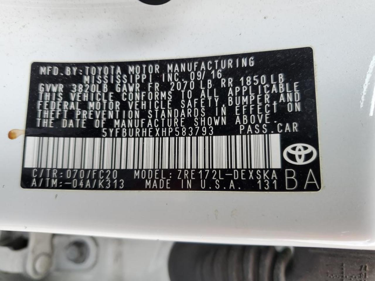 Photo 11 VIN: 5YFBURHEXHP583793 - TOYOTA COROLLA 