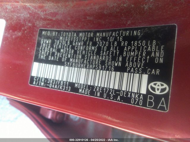 Photo 8 VIN: 5YFBURHEXHP591716 - TOYOTA COROLLA 