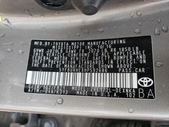 Photo 9 VIN: 5YFBURHEXHP592686 - TOYOTA COROLLA L 