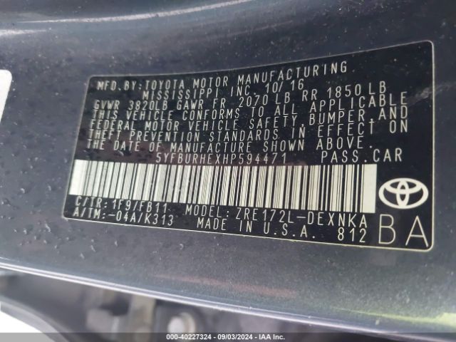 Photo 8 VIN: 5YFBURHEXHP594471 - TOYOTA COROLLA 