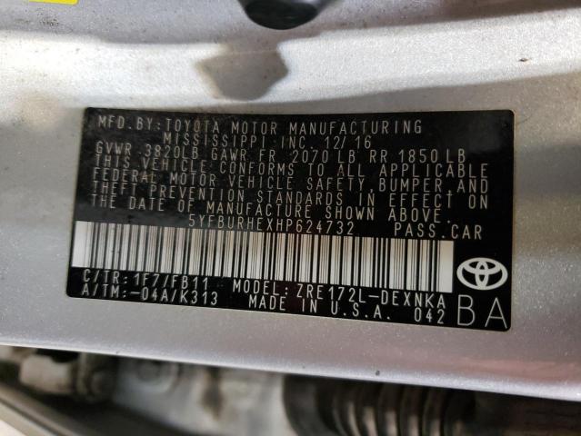 Photo 12 VIN: 5YFBURHEXHP624732 - TOYOTA COROLLA L 