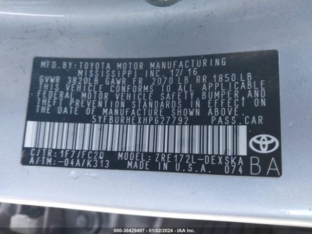 Photo 8 VIN: 5YFBURHEXHP627792 - TOYOTA COROLLA 