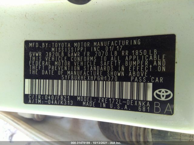 Photo 8 VIN: 5YFBURHEXHP641370 - TOYOTA COROLLA 