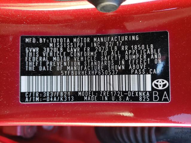 Photo 9 VIN: 5YFBURHEXHP650537 - TOYOTA COROLLA L 